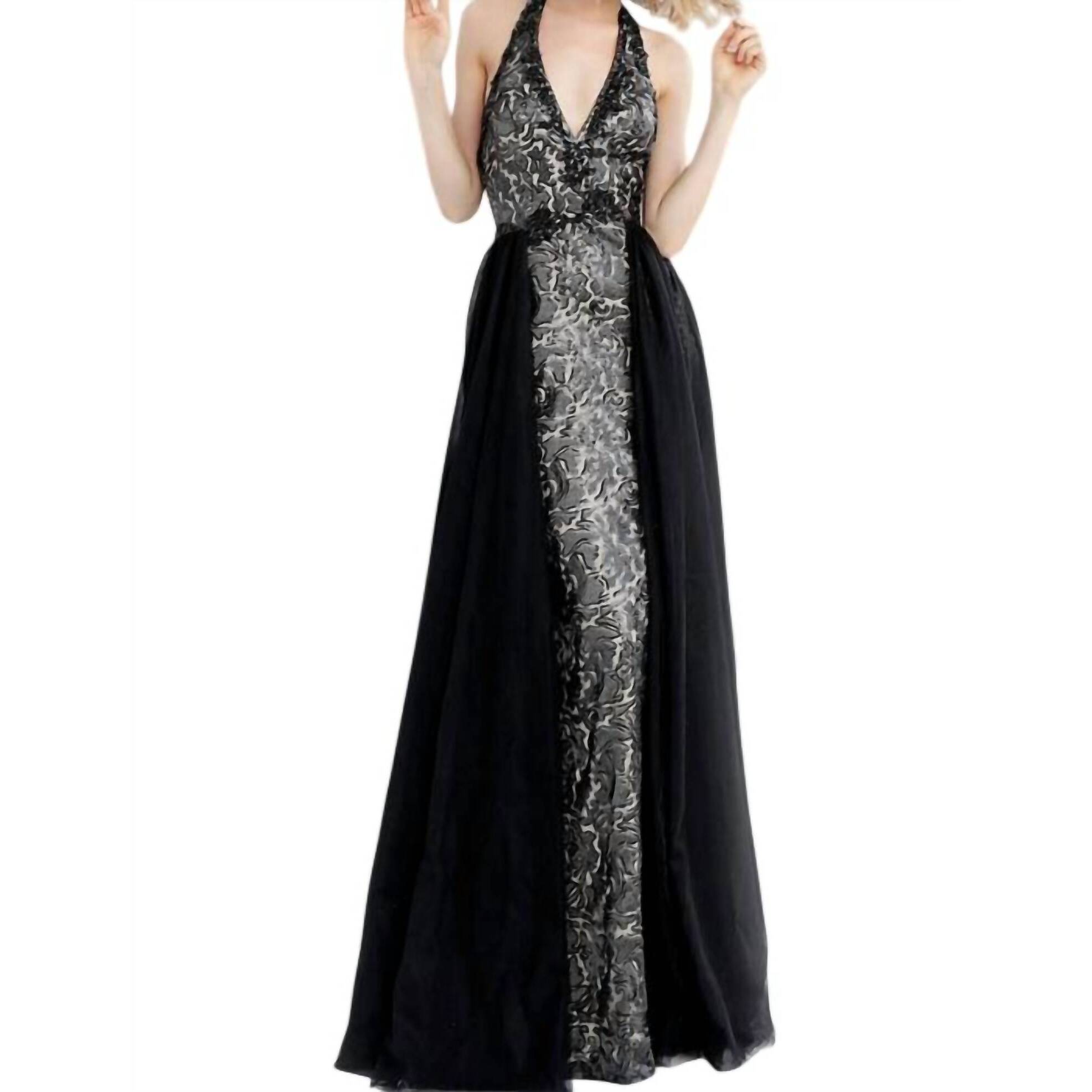 New Jvn Lace Prom Dress In Black/Nude